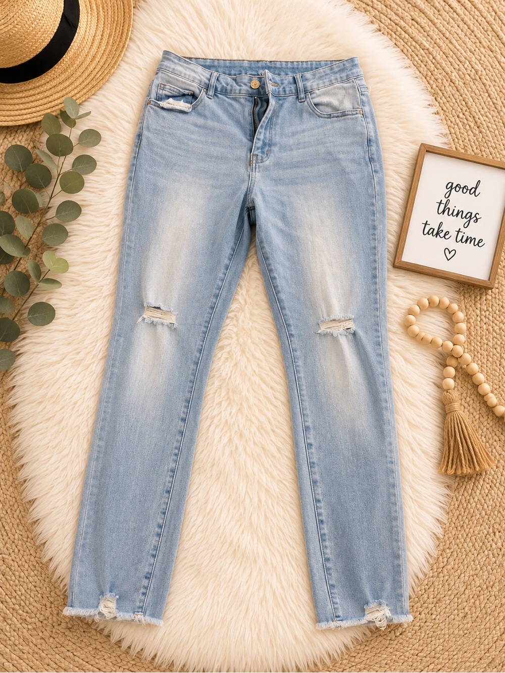 Light Wash Distressed Women’s Jeans - Classic Casual Fit